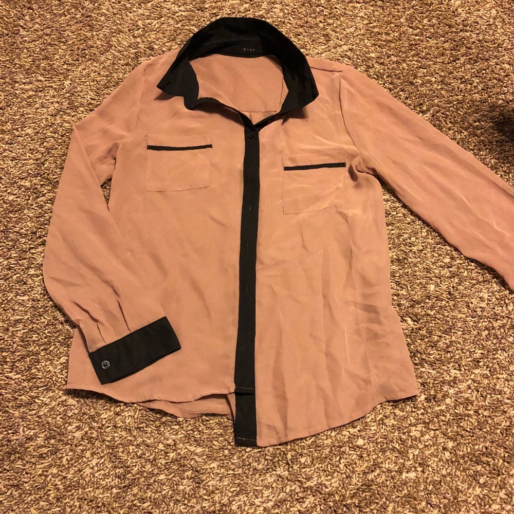 Black & Tan Sheer button down blouse